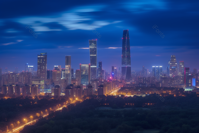 城市夜景蓝色天空CBD中心灯光亮丽,高清,摄影图,摄影图片,图片大全,摄影图免费下载